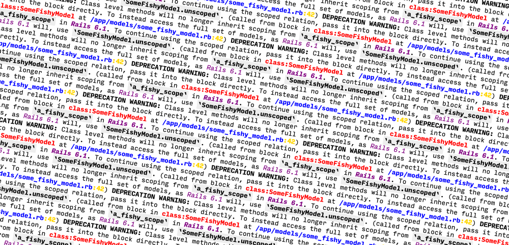 A Rails version upgrade classic: lots of repeated deprecation warnings.